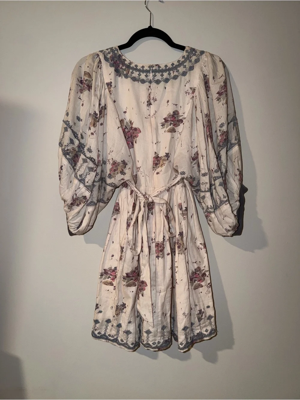 Free People Cream Mini Dress with Dusty Rose & Muted Blue Floral - Picture 2 of 3